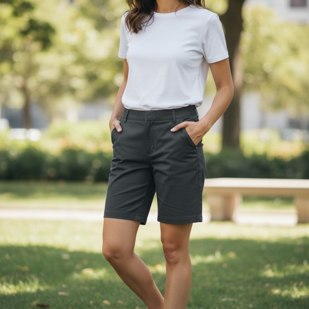Women's Puma 4 Small Golf Shorts Black Bermuda Chino Khakis Stretch Active - Picture 2 of 10